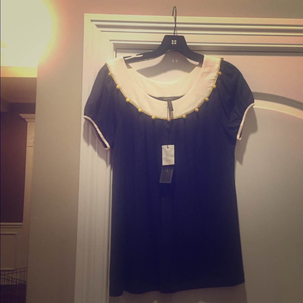 NWT BCBG Knit navy top with yellow embellishments